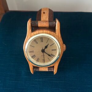 Vintage Wooden watch shaped desk clock